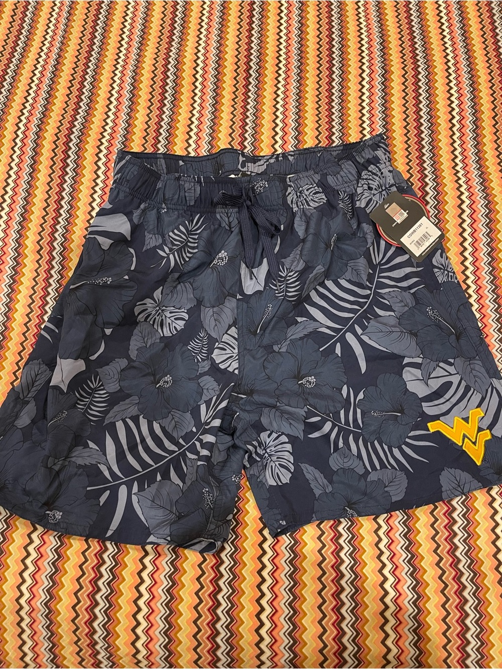 WVU Men's Navy Floral Swim Trunks with Drawstring XL NWT